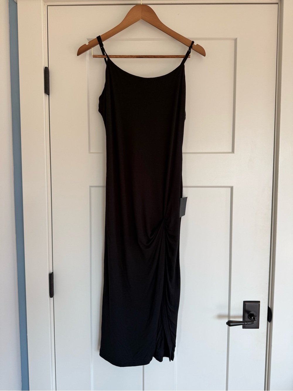 Lulus Black Side-Drape Slip Midi Dress NWT Size Large